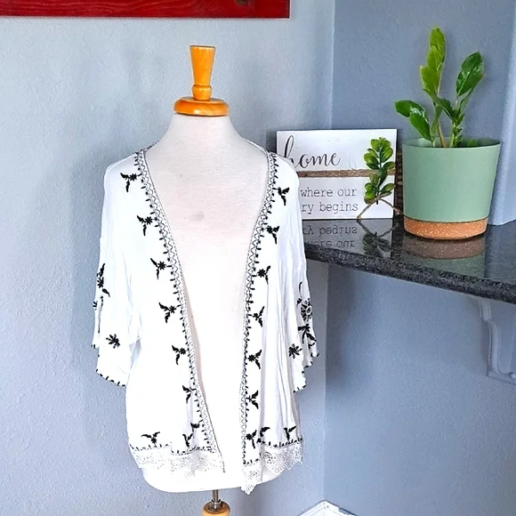 Embroidered Lace Kimono - Picture 1 of 6